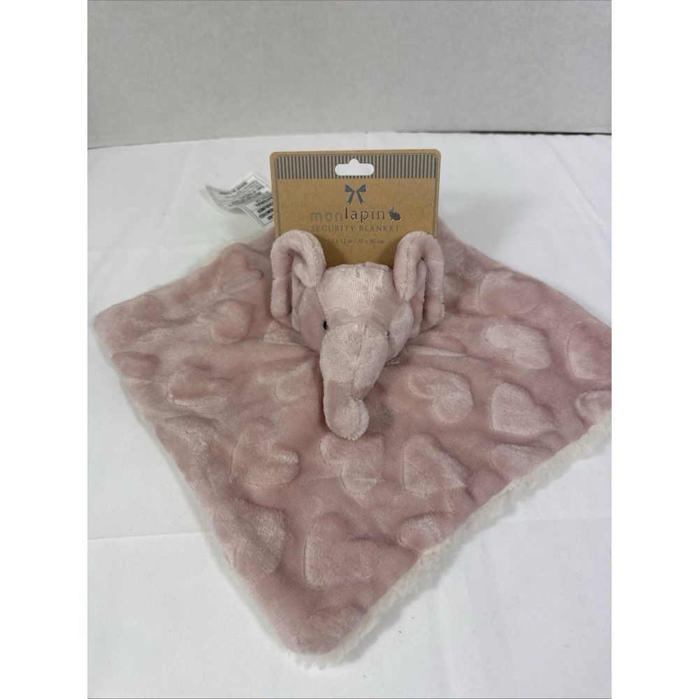mon Lapin‎ Elephant Lovey Security Blanket Light pink Shepra 10" Embossed Hearts